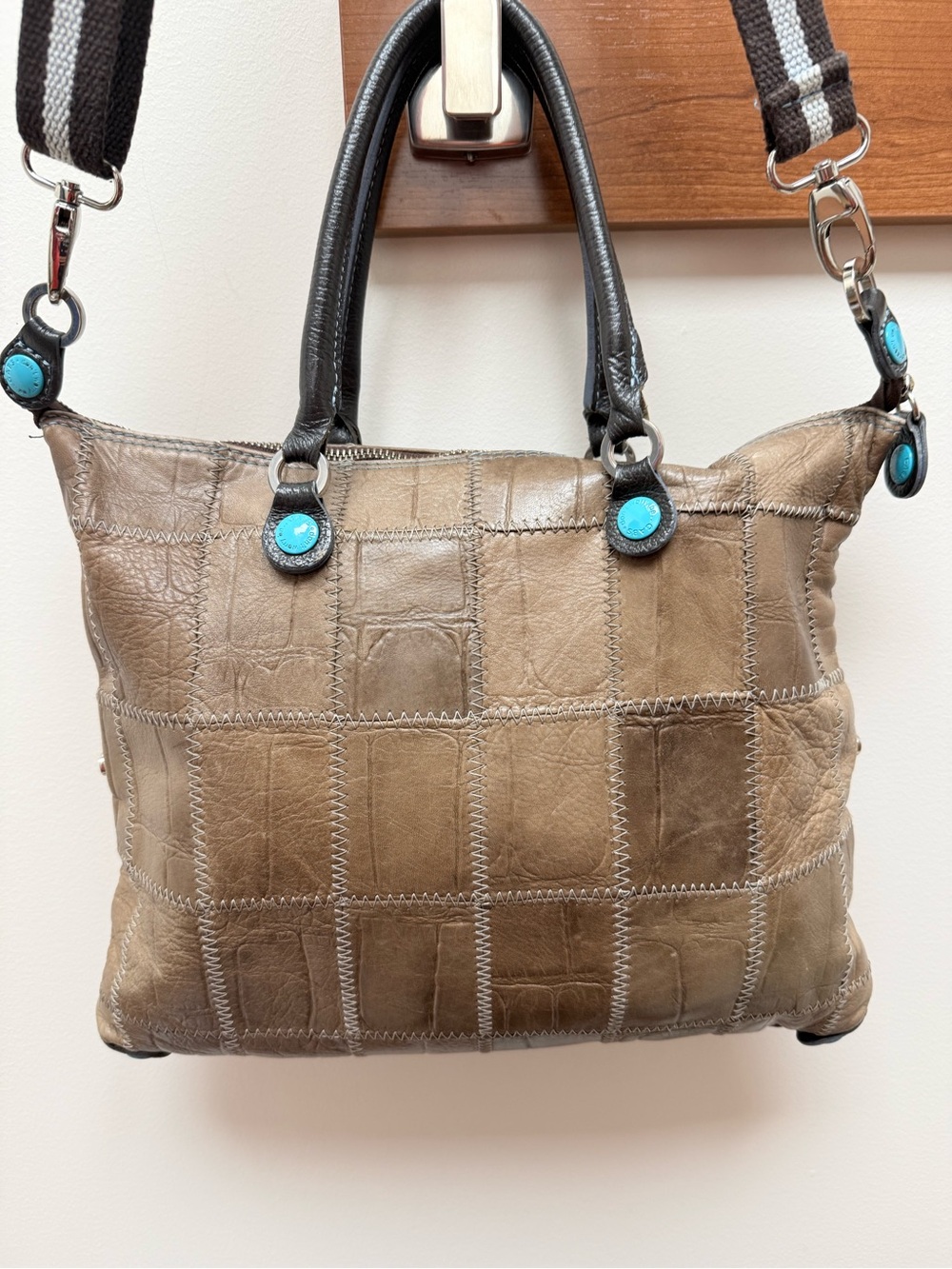 Gabs Patchwork Leather Tote with Turquoise Accents